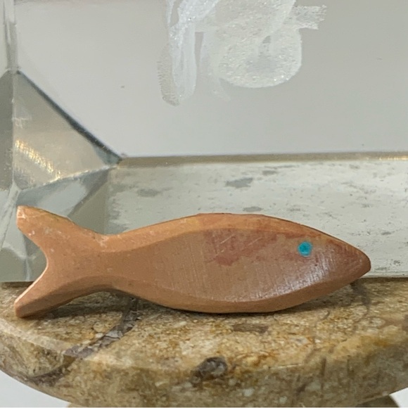 Native American Other - Pink Rhodonite Carved Stone Fetish Fish Bead Native American Zuni Style Mini 1"
